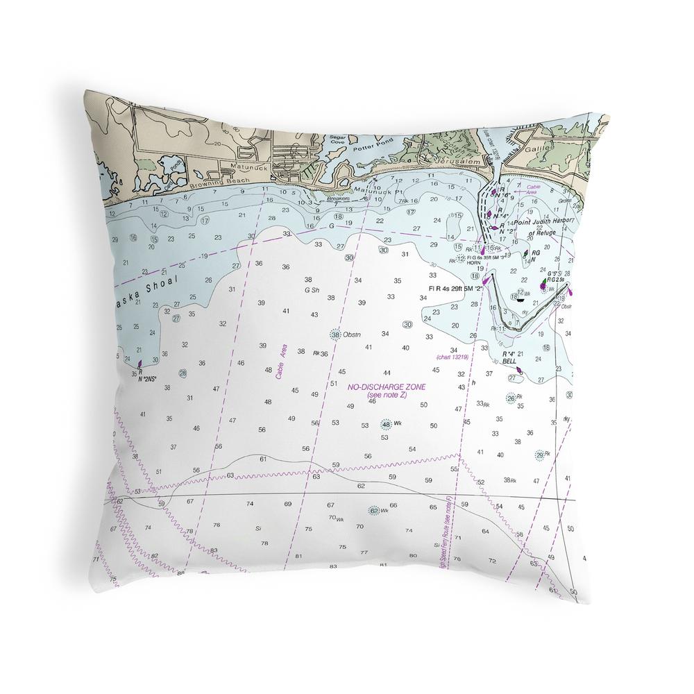 Block Island Sound - Matunuck, RI Nautical Map Noncorded Indoor/Outdoor Pillow 12x12. Picture 1