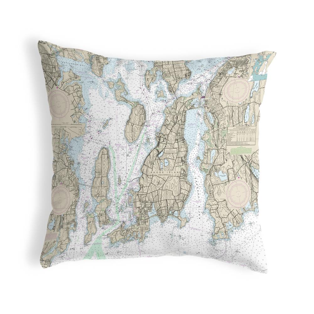 Narragansett Bay, RI Nautical Map Noncorded Indoor/Outdoor Pillow 11x14. Picture 1