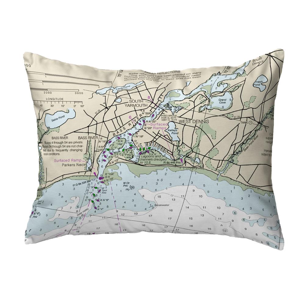 Bass River, MA Nautical Map Noncorded Indoor/Outdoor Pillow 11x14. Picture 1