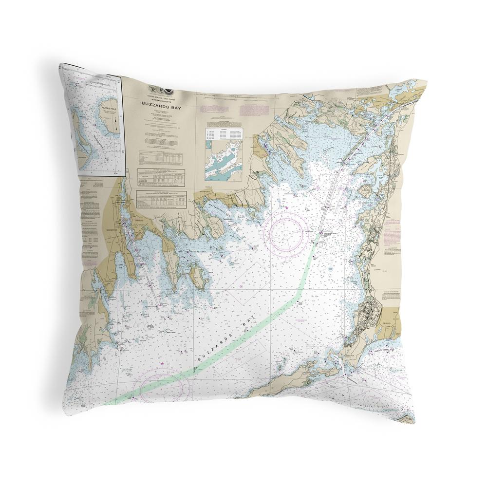 Buzzards Bay, MA Nautical Map Noncorded Indoor/Outdoor Pillow 12x12. Picture 1
