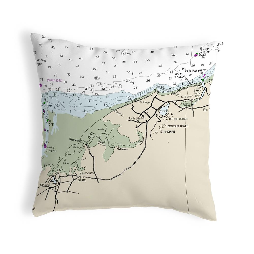 Cape Cod - Dennis, MA Nautical Map Noncorded Indoor/Outdoor Pillow 12x12. Picture 1