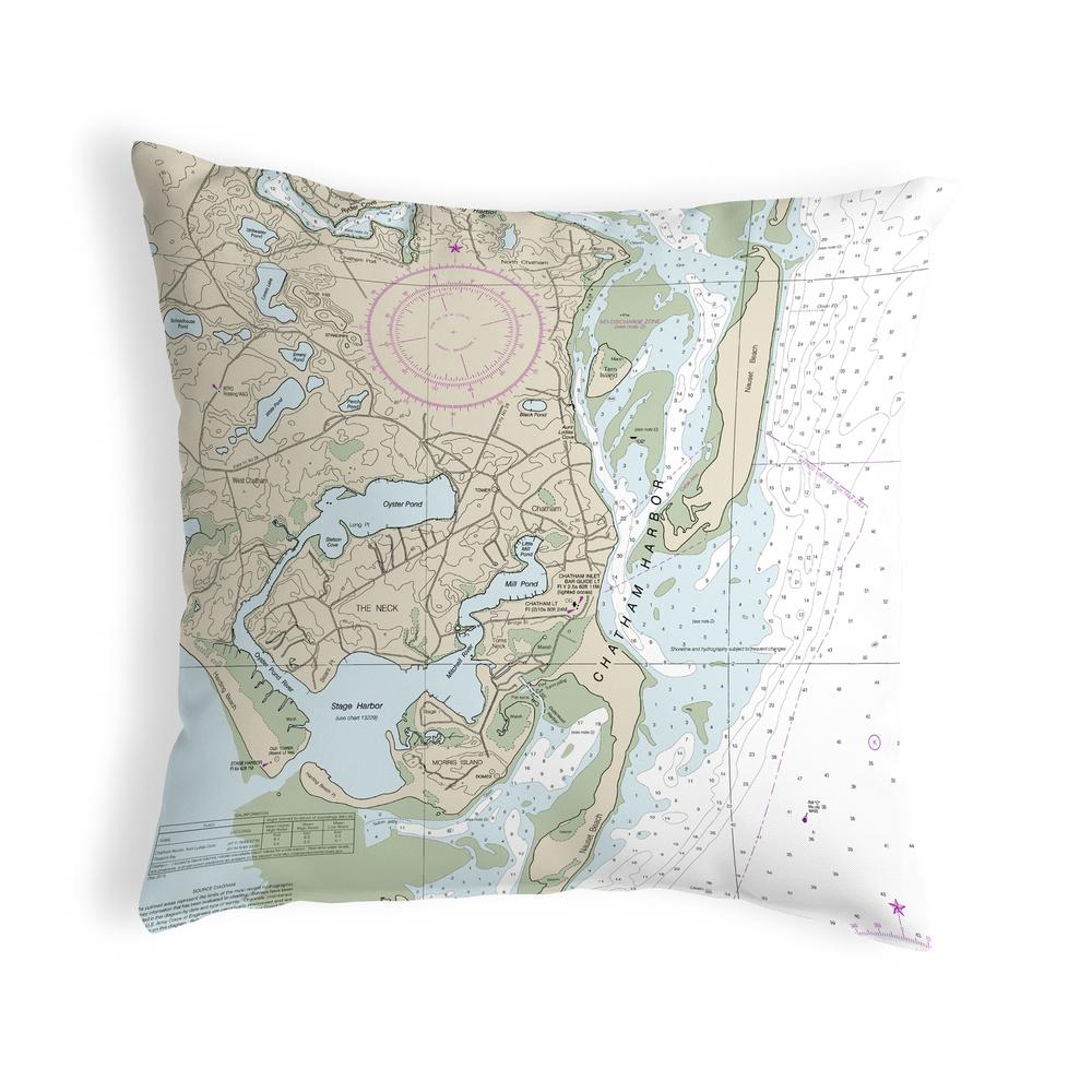 Chatham Harbor, MA Nautical Map Noncorded Indoor/Outdoor Pillow 12x12. Picture 1