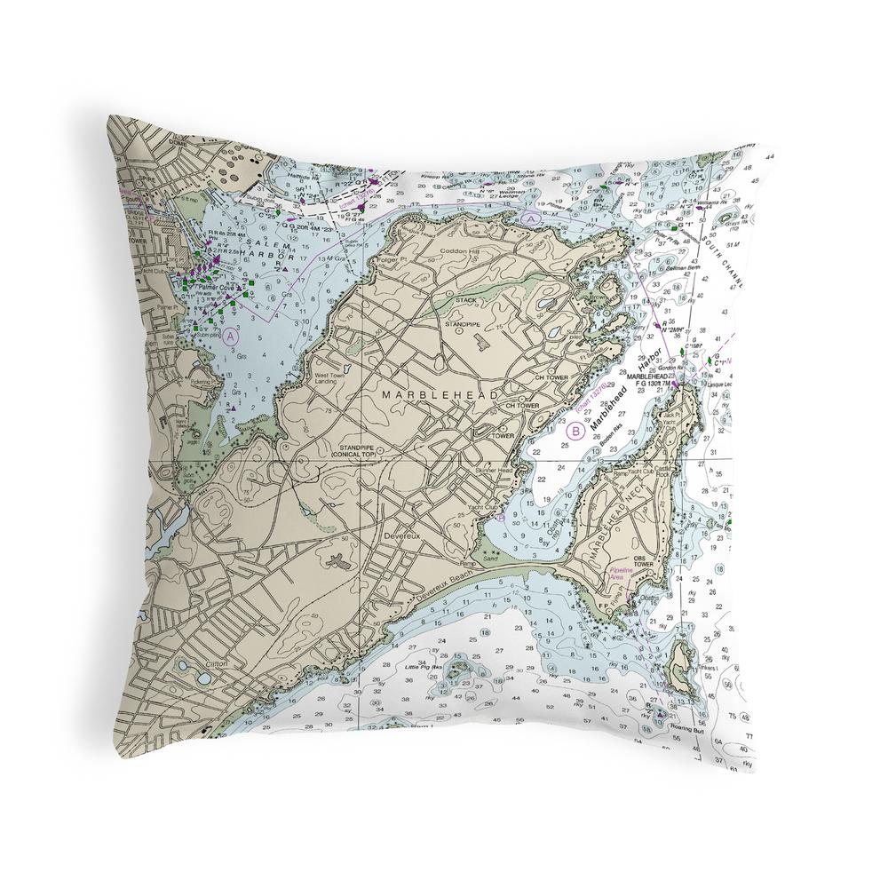 Marblehead, MA Nautical Map Noncorded Indoor/Outdoor Pillow 12x12. Picture 1
