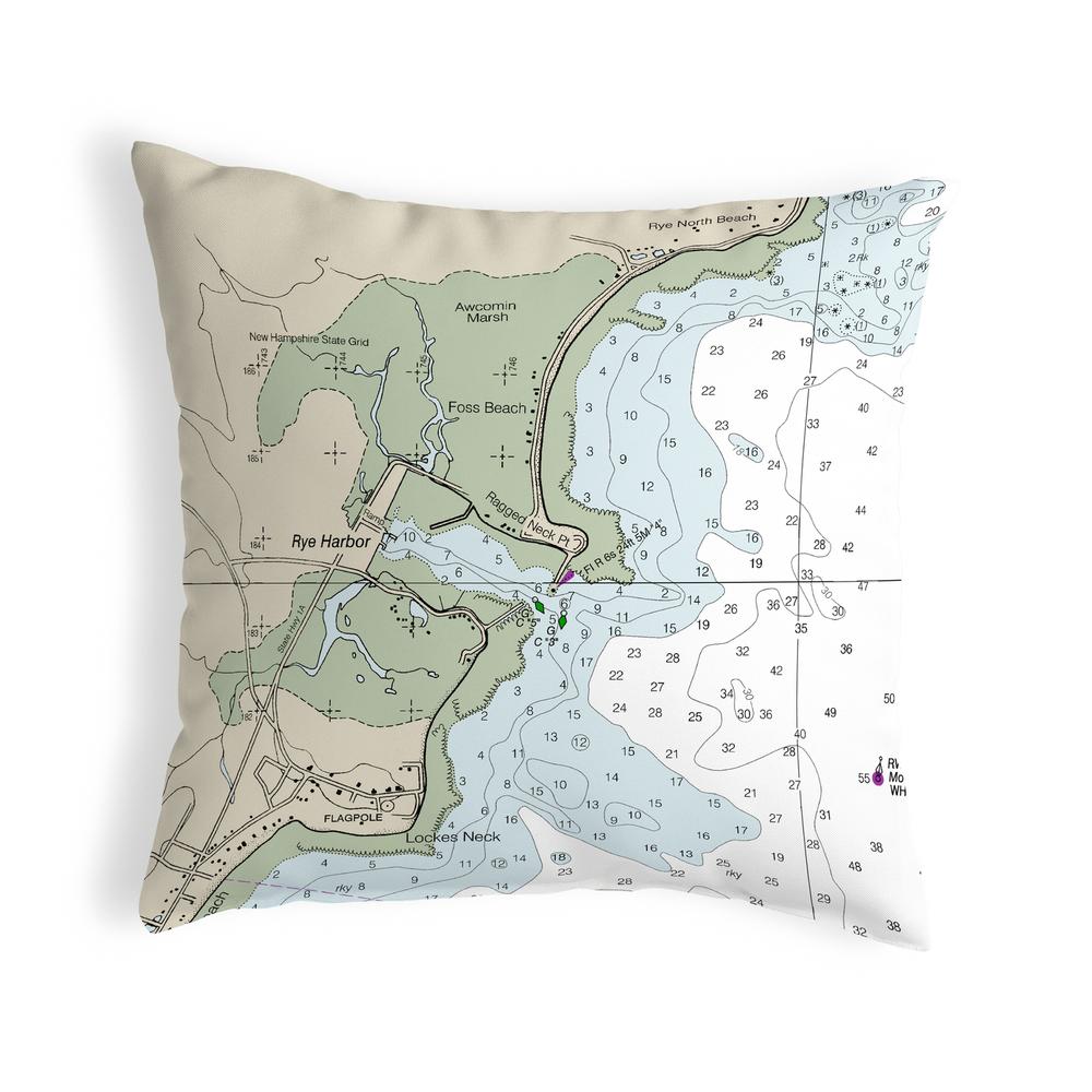 Rye Harbor, NH Nautical Map Noncorded Indoor/Outdoor Pillow 12x12. Picture 1