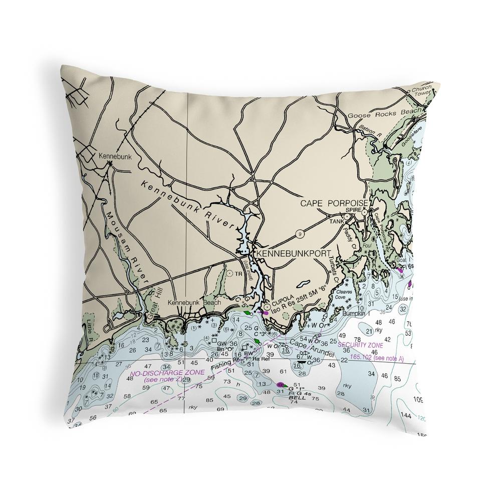 Kennebunckport, ME Nautical Map Noncorded Indoor/Outdoor Pillow 12x12. Picture 1