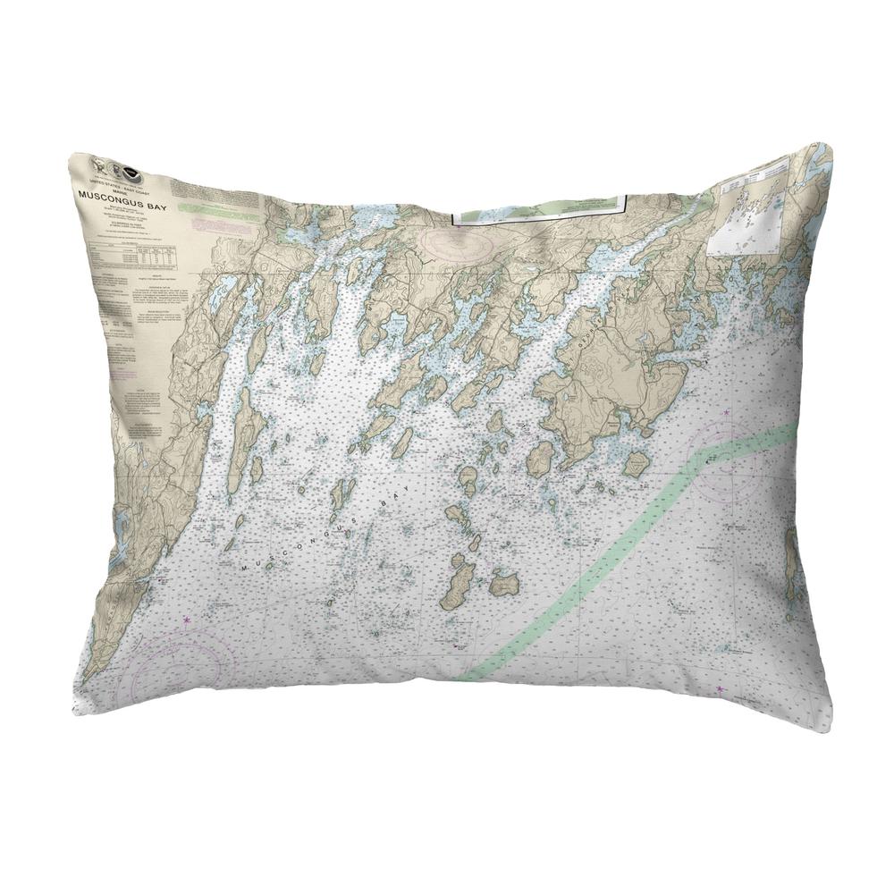 Muscongus Bay, ME Nautical Map Noncorded Indoor/Outdoor Pillow 11x14. Picture 1