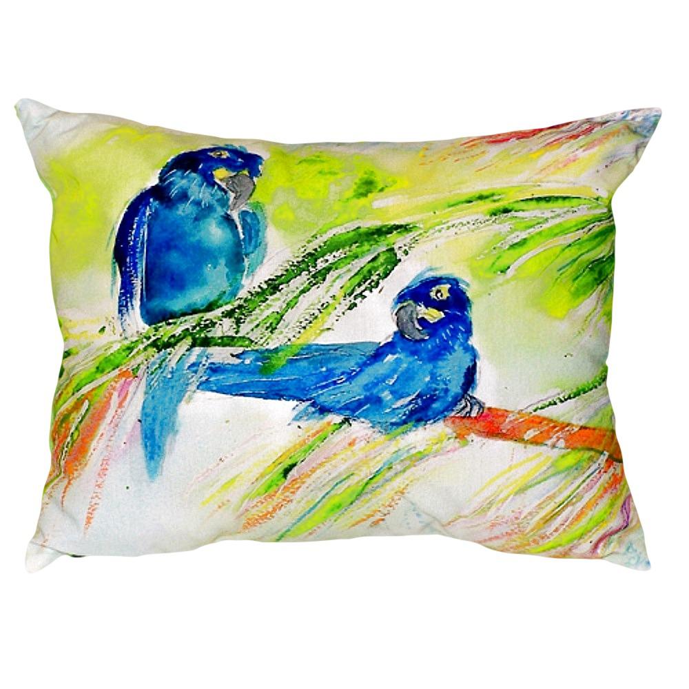 Two Blue Parrots Small No-Cord Pillow 11x14. Picture 1