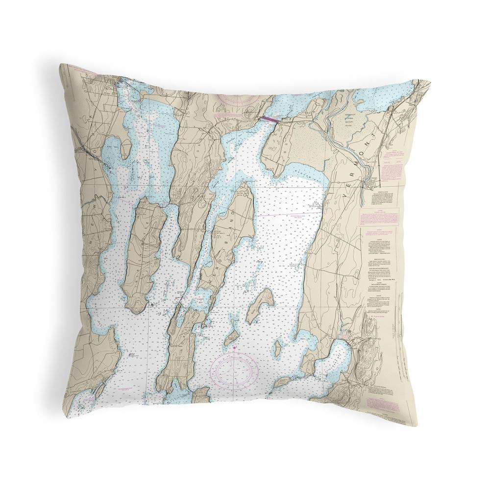 North Hero Island, VT Nautical Map Noncorded Indoor/Outdoor Pillow 12x12. Picture 1