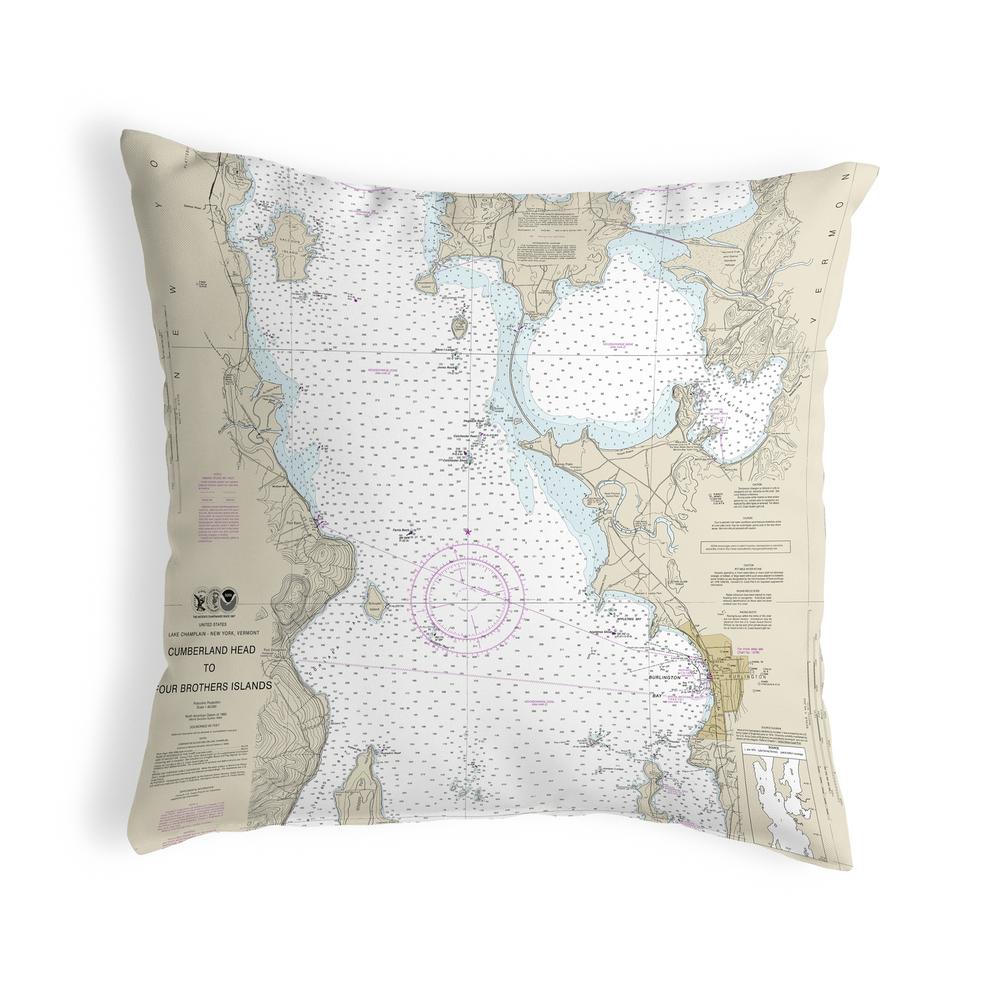 Cumberland Head to Four Brothers Islands, VT Nautical Map Noncorded Indoor/Outdoor Pillow 12x12. Picture 1