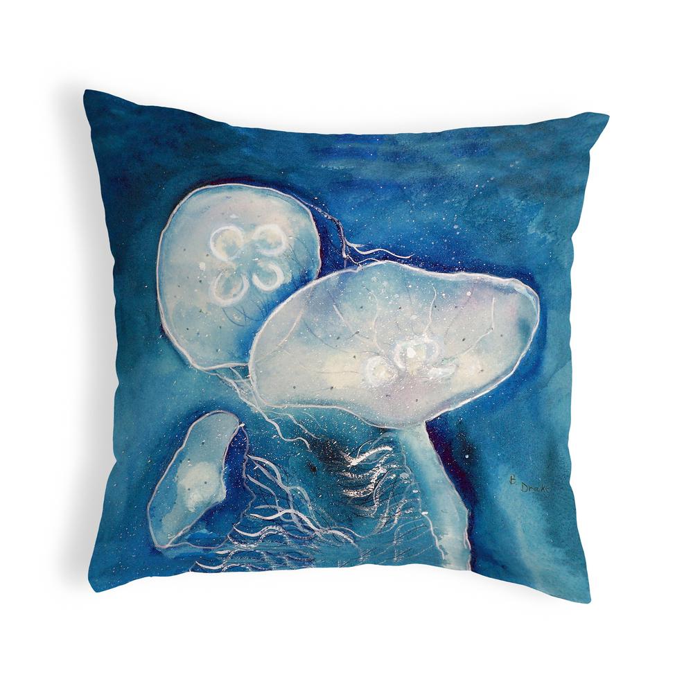 Blue Jellyfish Small No-Cord Pillow 12x12. Picture 1