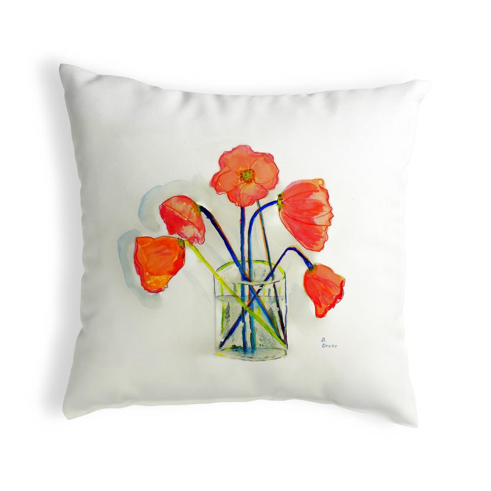 Poppies in Vase Small No-Cord Pillow 12x12. Picture 1
