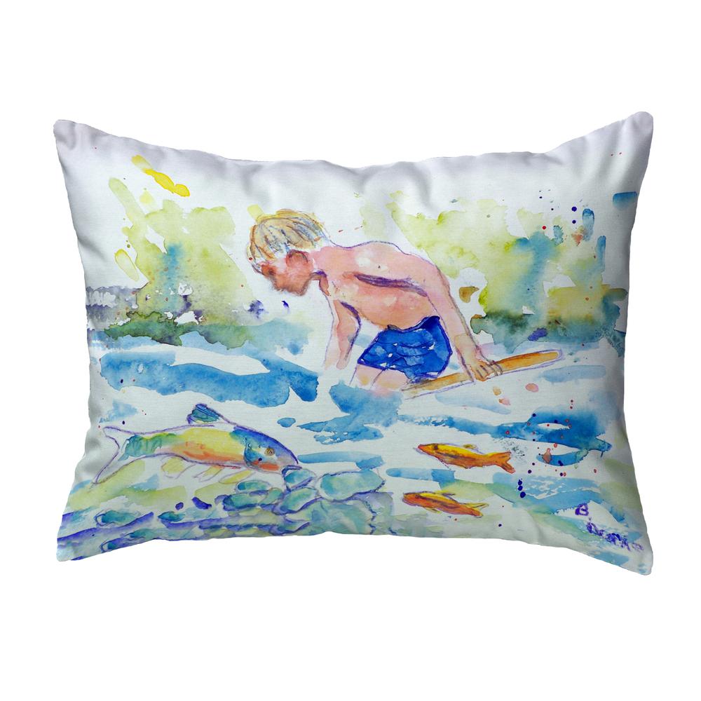 Boy & Fish Small No-Cord Pillow 12x12. Picture 1