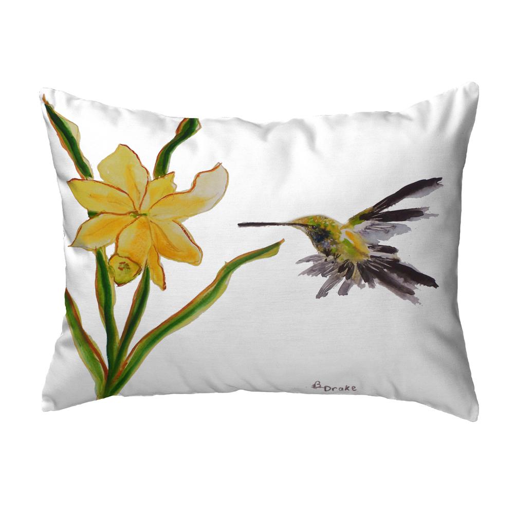 Yellow Hummingbird Small No-Cord Pillow 11x14. Picture 1