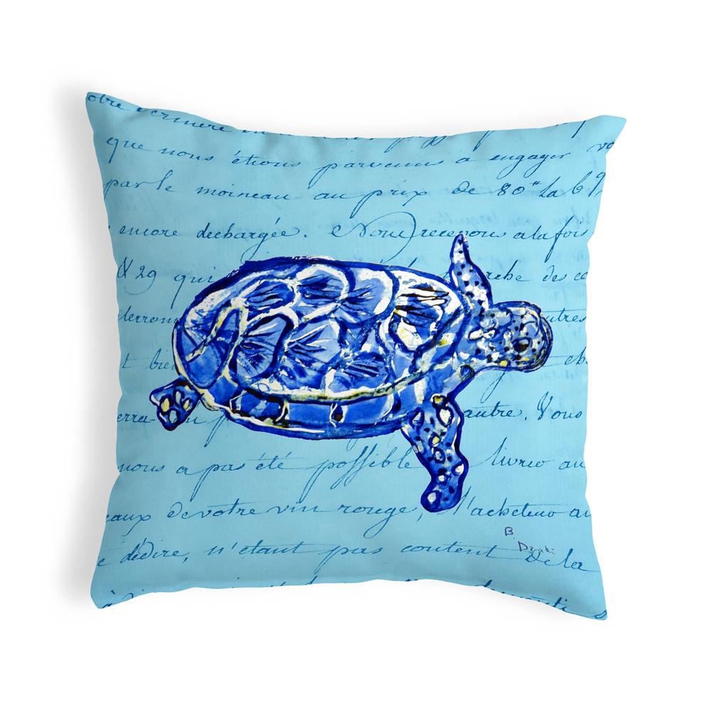 Sea Turtle Blue Script Small No-Cord Pillow 11x14. Picture 1