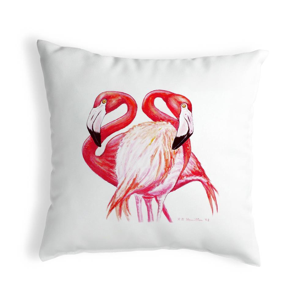 Two Flamingos Small No-Cord Pillow  12x12. Picture 1