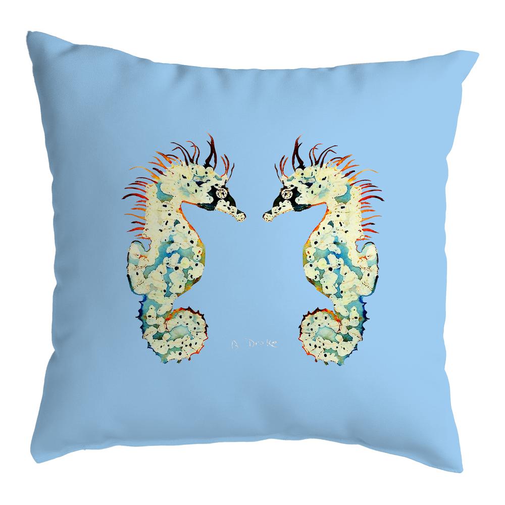 Betsy's Seahorses Light Blue Background Noncorded Indoor/Outdoor Pillow 12x12. Picture 1