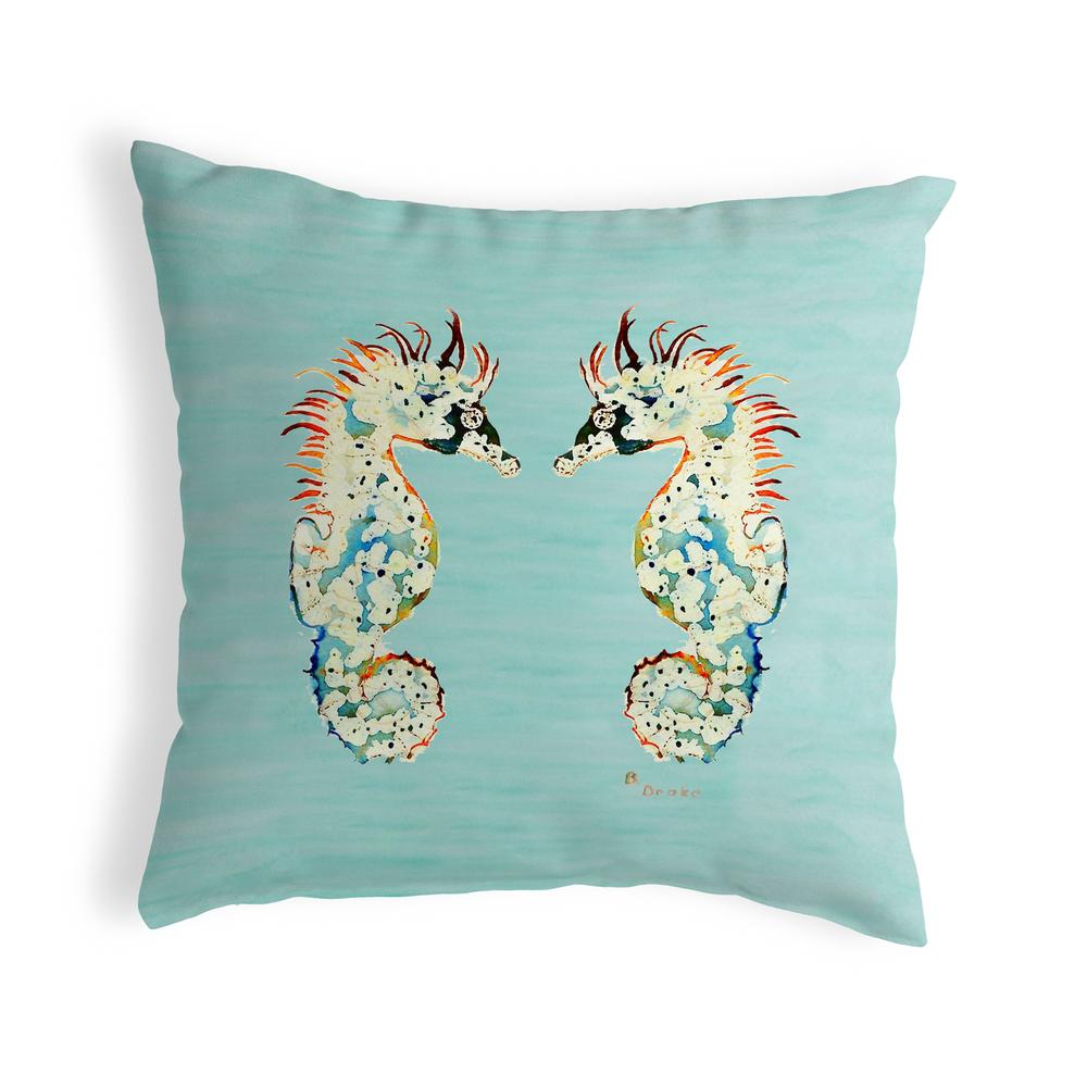 Betsy's Sea Horses - Teal Small No-Cord Pillow 12x12. Picture 1
