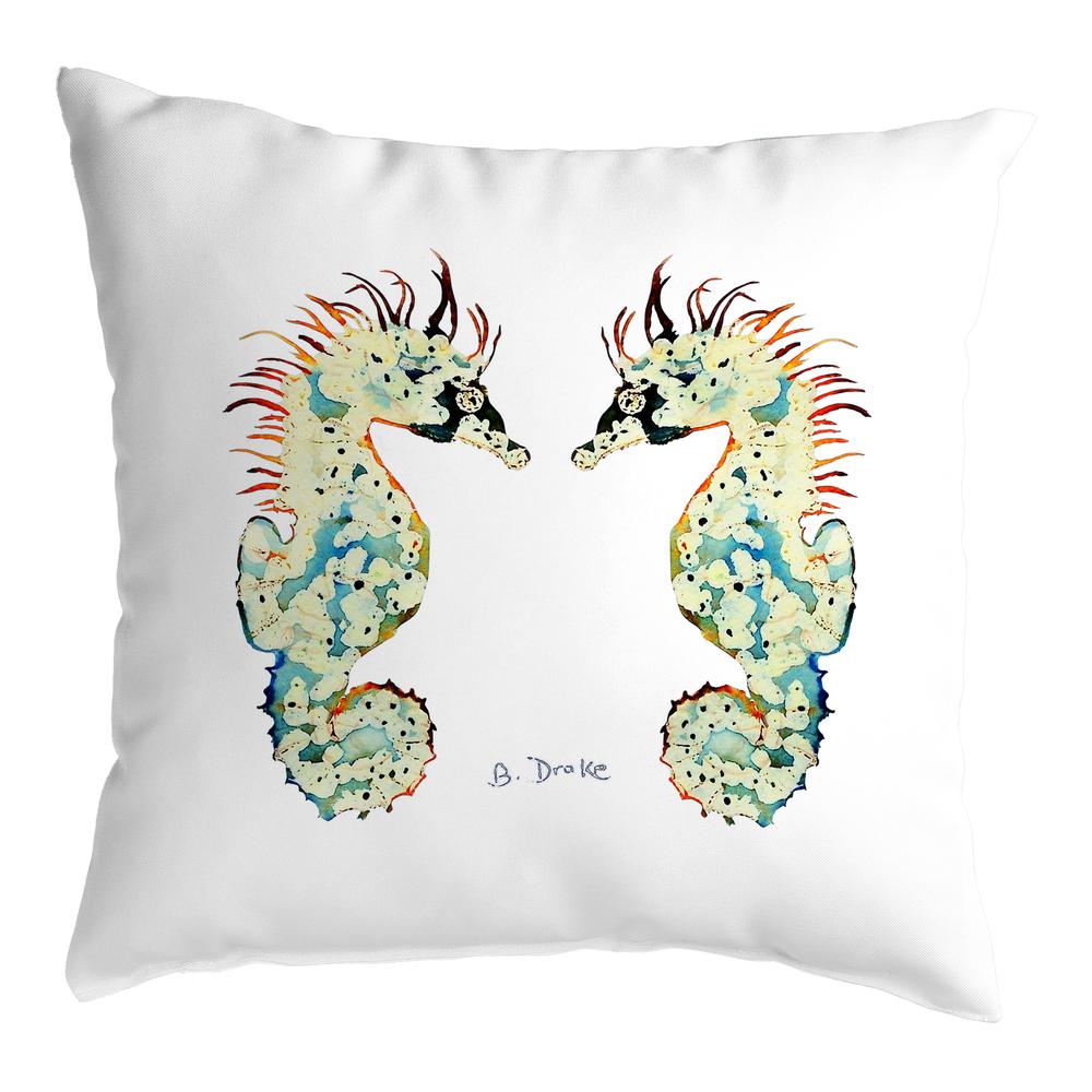Betsy's Seahorses White Background Noncorded Indoor/Outdoor Pillow 12x12. Picture 1