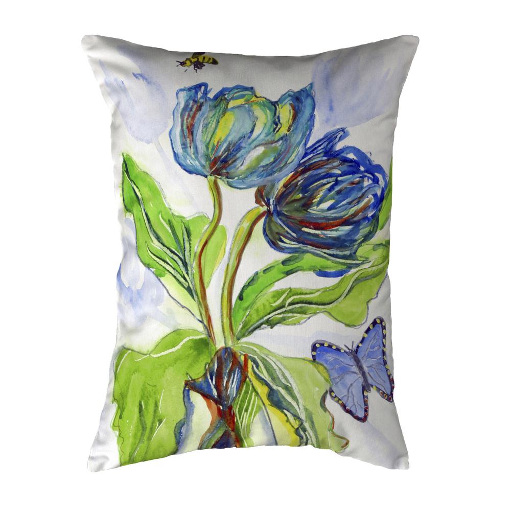 Tulips & Morpho Small No-Cord Pillow 11x14. Picture 1