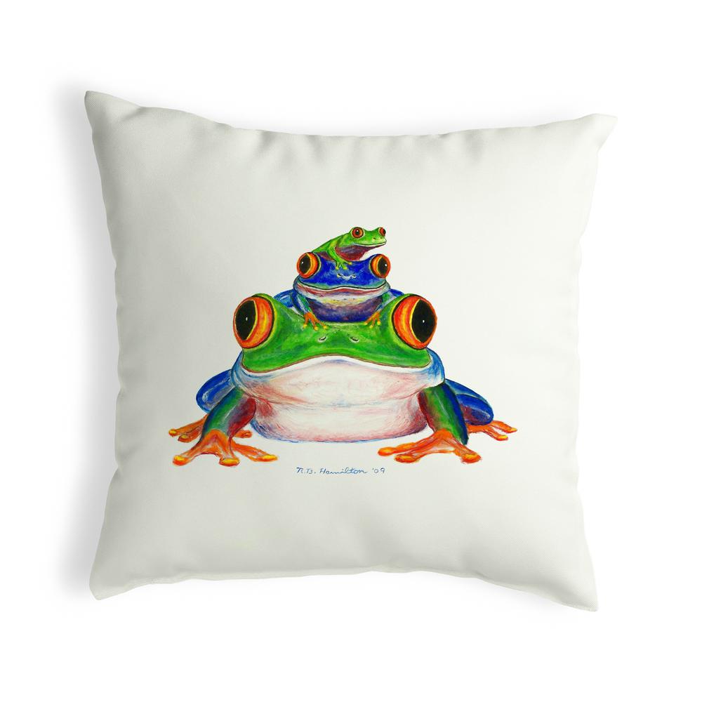 Stacked Frogs Small No-Cord Pillow 12x12. Picture 1