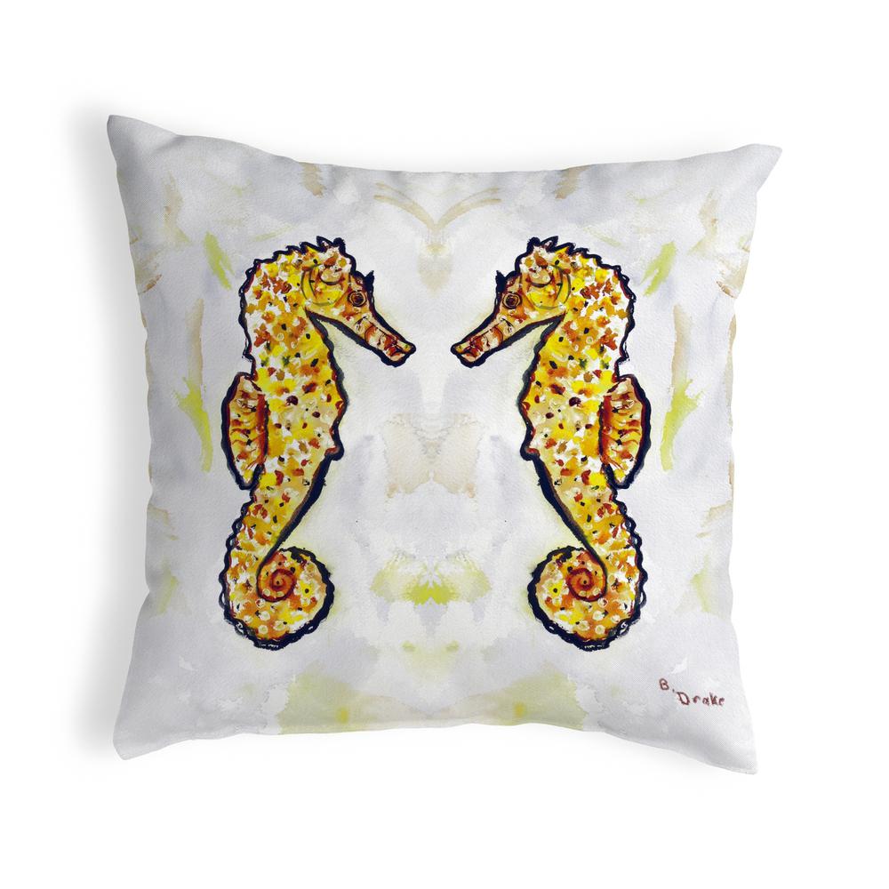 Gold Sea Horses Small No-Cord Pillow 12x12. Picture 1