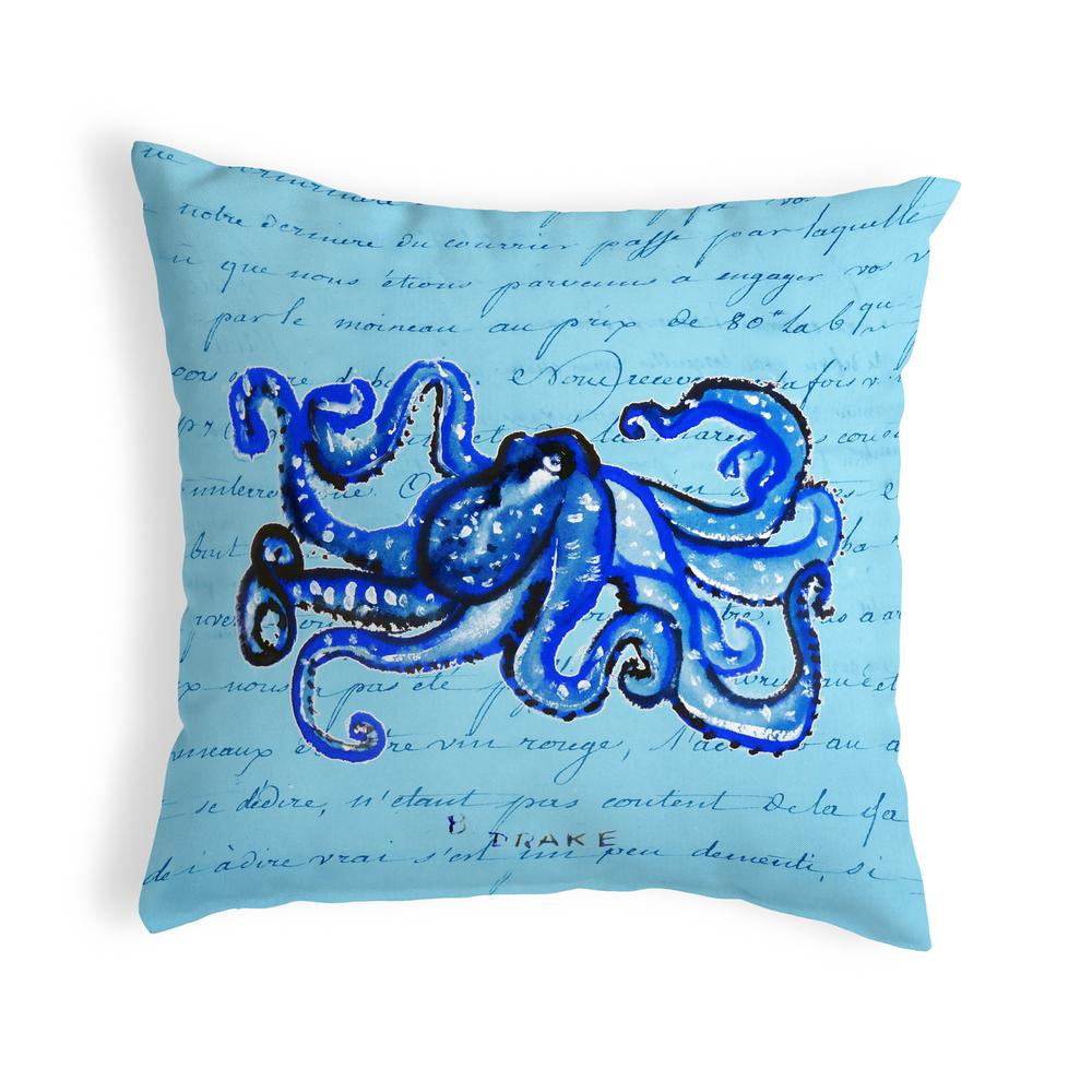 Blue Script Octopus Small No-Cord Pillow 12x12. Picture 1