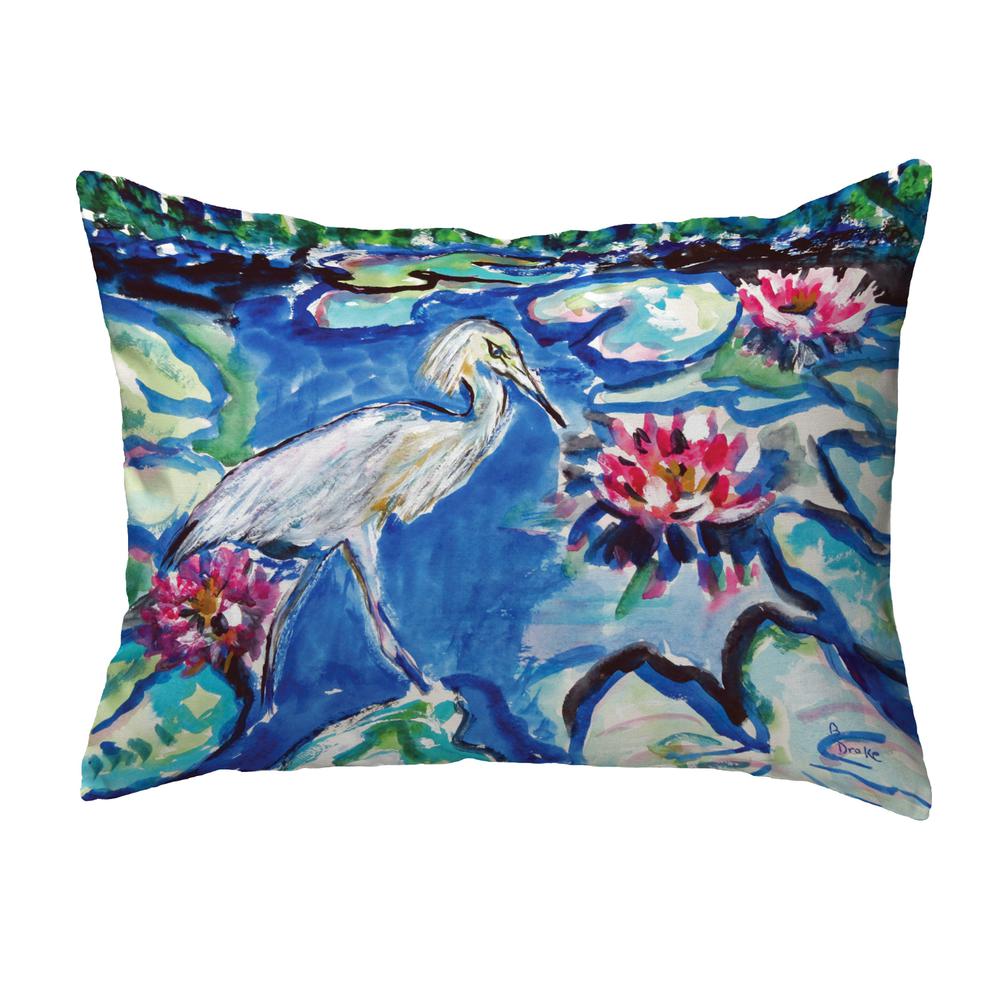 Heron & Waterlilies Small No-Cord Indoor/Outdoor Pillow 11x14. Picture 1