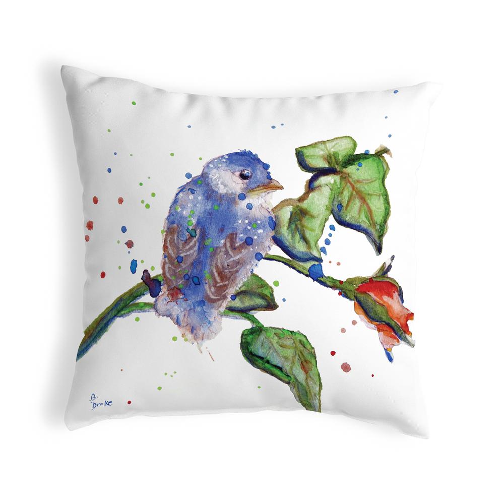 Betsy's Blue Bird Small No-Cord Pillow 12x12. Picture 1