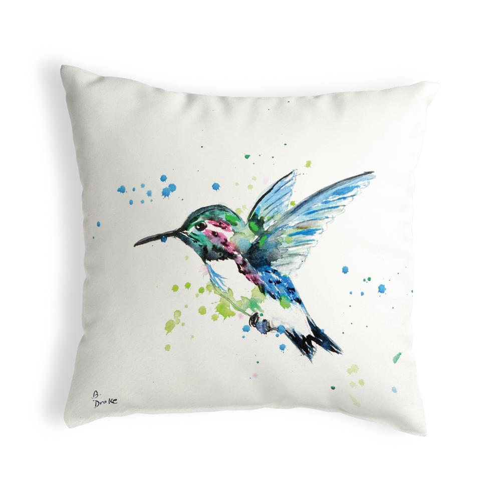 Green Hummingbird Small No-Cord Pillow 12x12. Picture 1