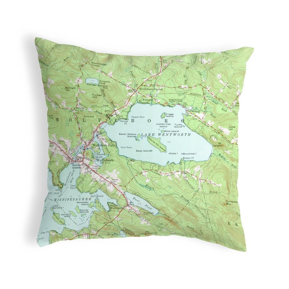 Lake Wentworth, NH Nautical Map Noncorded Indoor/Outdoor Pillow 12x12. Picture 1