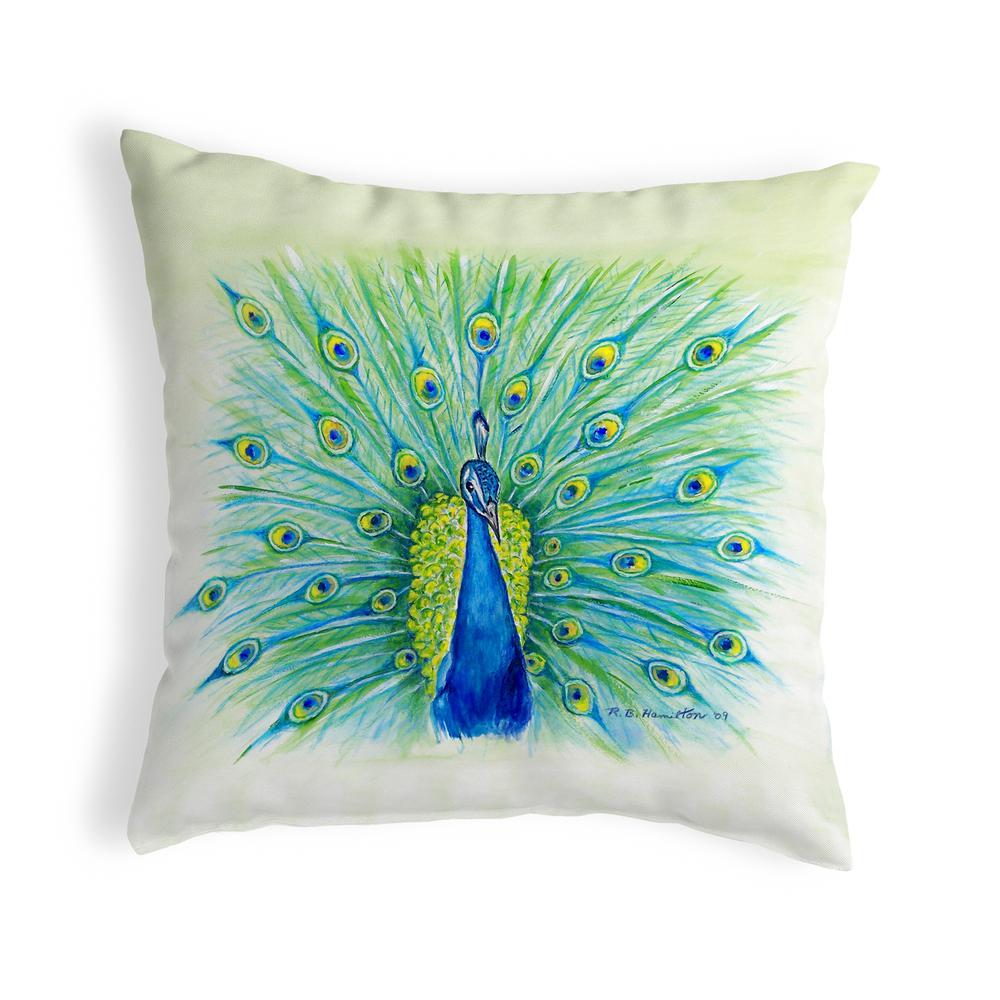 Peacock Small No-Cord Pillow 12x12. Picture 1