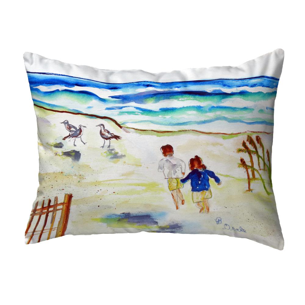 Running at the Beach Small No-Cord Pillow 11x14. Picture 1