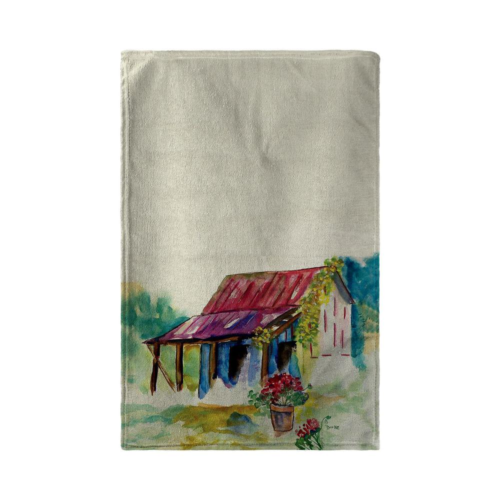 Barn & Geranium Kitchen Towel. Picture 1