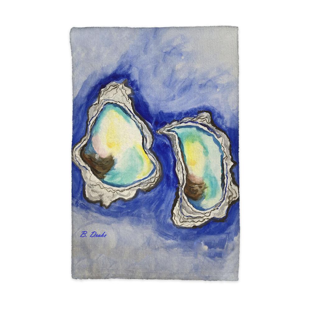 Aqua Oysters Kitchen Towel. Picture 1