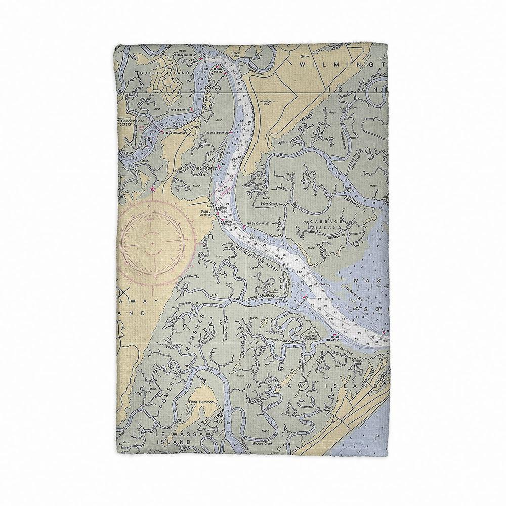 Savannah River and Wassaw Sound, GA Nautical Map Kitchen Towel. Picture 1