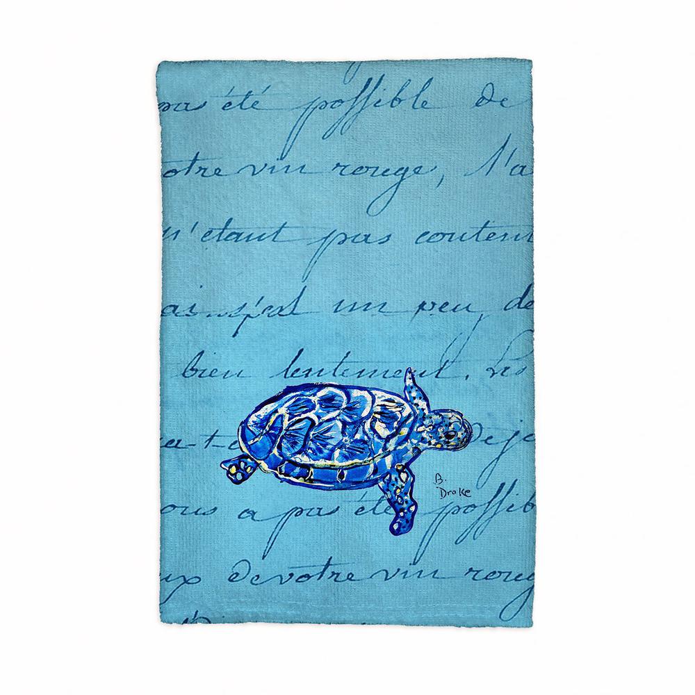 Blue Script Sea Turtle Kitchen Towel. Picture 1