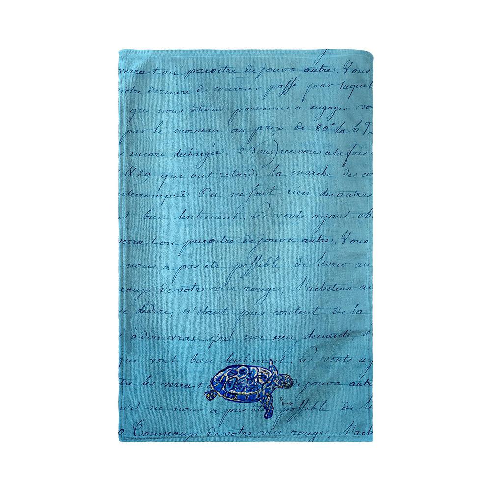 Blue Script Sea Turtle Kitchen Towel. Picture 2