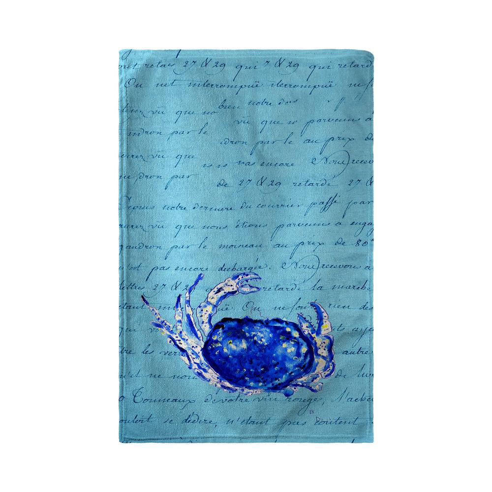 Blue Script Crab Kitchen Towel. Picture 1