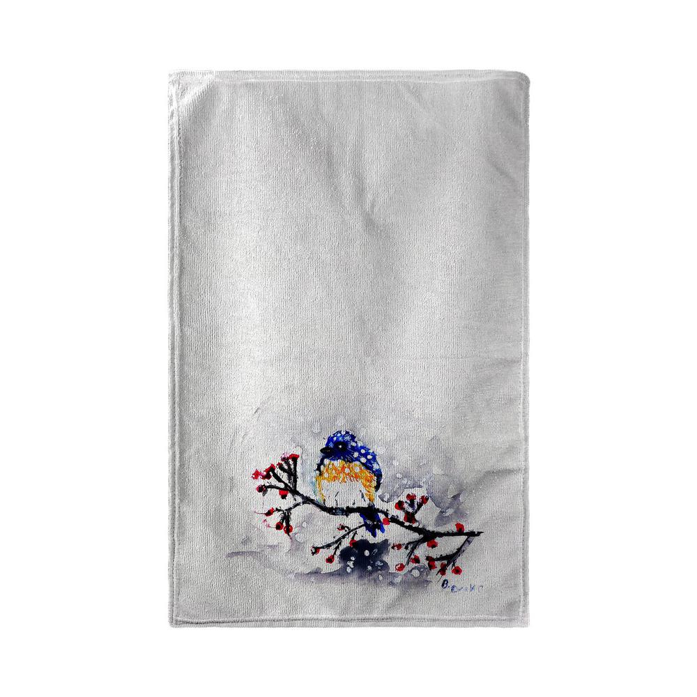 Blue Bird & Snow Kitchen Towel. Picture 1