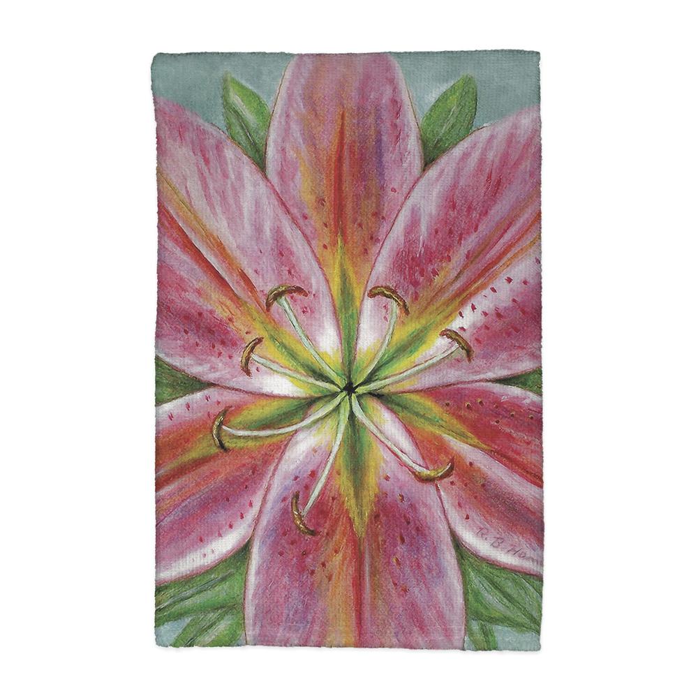 Pink Lily Kitchen Towel. Picture 1