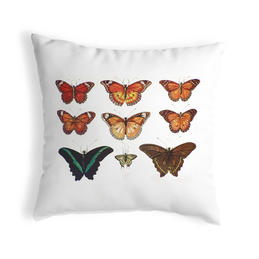 Multi Butterflies Red and Orange Antique Print Large Noncorded Pillow. Picture 1