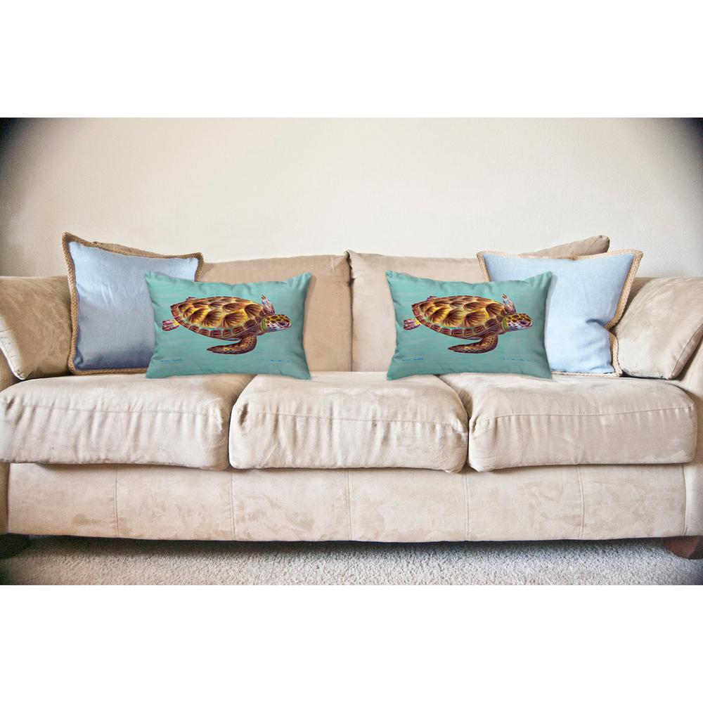 Green Sea Turtle - Teal No Cord Pillow 16x20. Picture 2