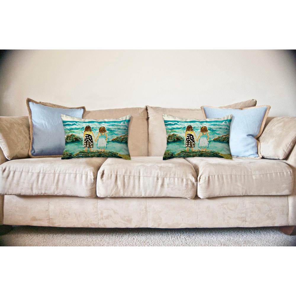Twins on Rocks No Cord Pillow 16x20. Picture 2