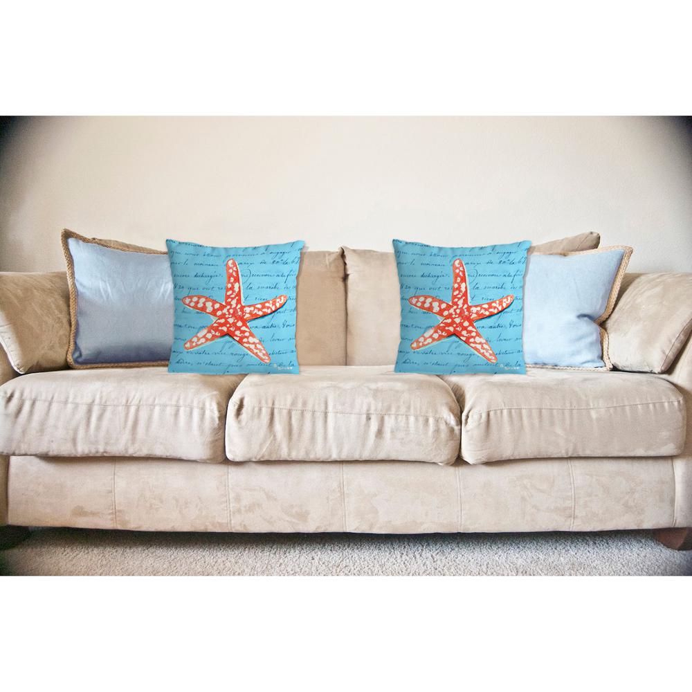Coral Starfish Blue No Cord Pillow 18x18. Picture 2