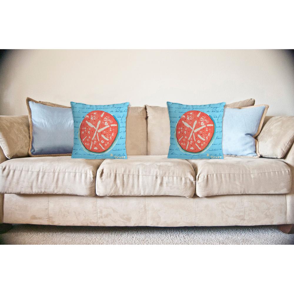 Coral Sand Dollar Blue No Cord Pillow 18x18. Picture 2