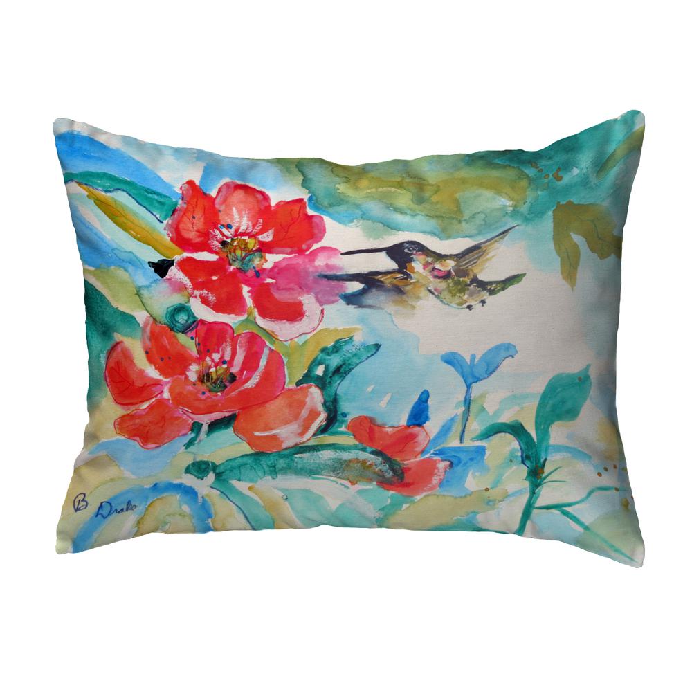 Hummingbird & Red Flower Noncorded Indoor/Outdoor Pillow 16x20. Picture 1
