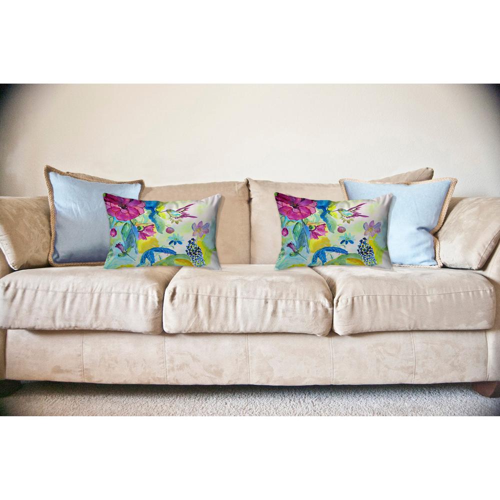 Hummingbird & Garden Noncorded Indoor/Outdoor Pillow 16x20. Picture 2