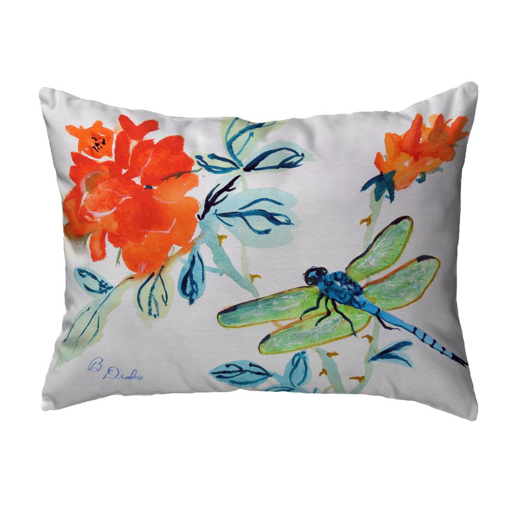 Dragonfly & Red Flower Noncorded Indoor/Outdoor Pillow 16x20. Picture 1