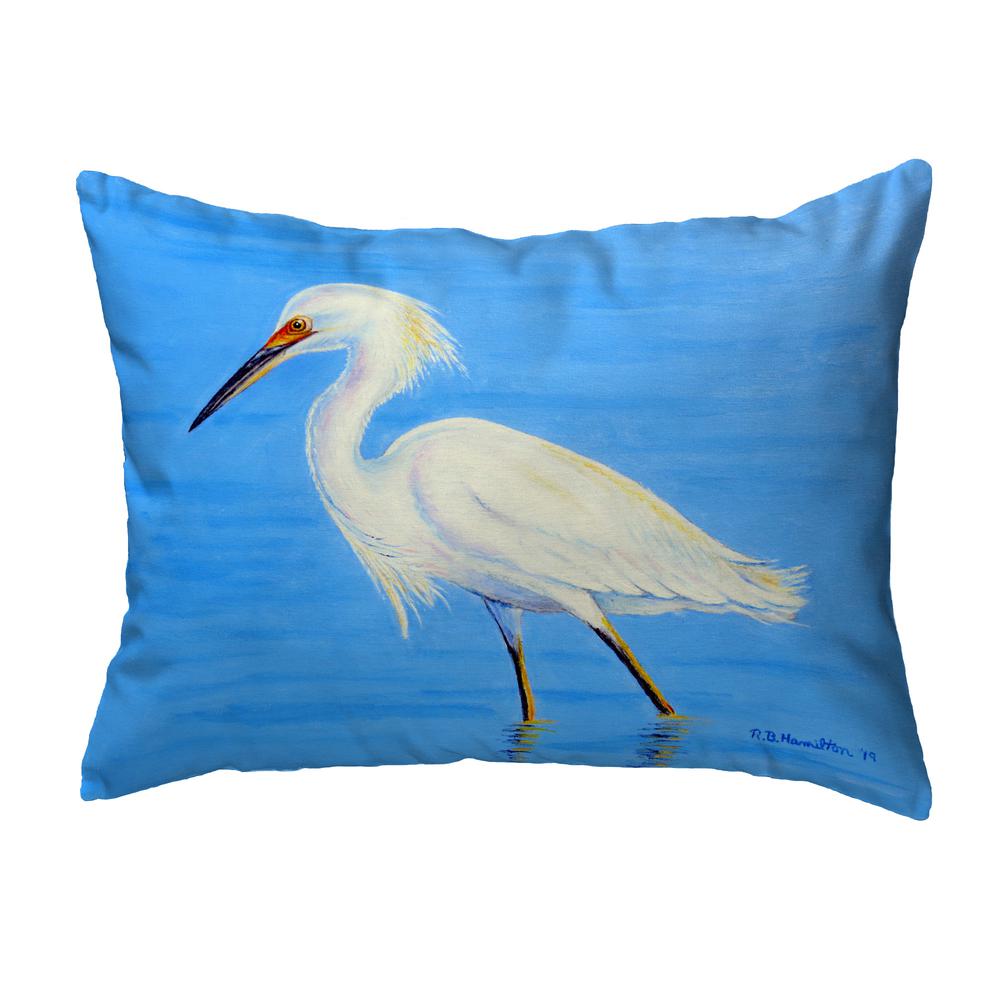 Stalking Snowy Egret Noncorded Indoor/Outdoor Pillow 16x20. Picture 1