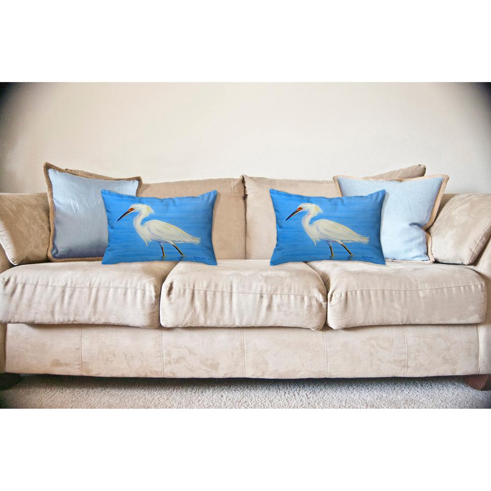 Stalking Snowy Egret Noncorded Indoor/Outdoor Pillow 16x20. Picture 2